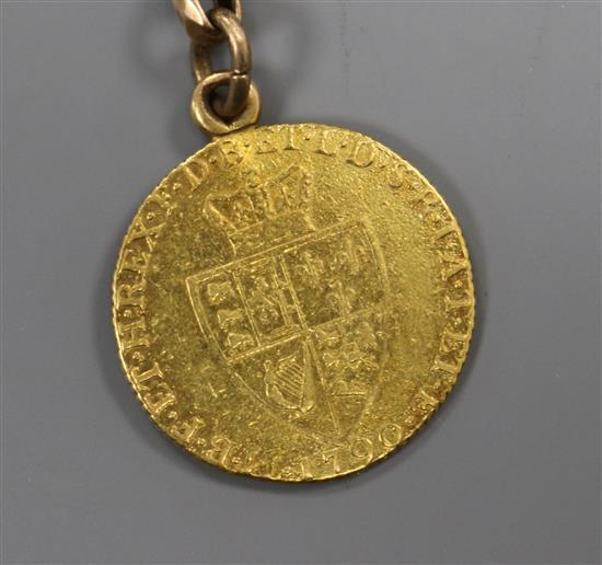 A George III 1790 gold spade guinea, now mounted as a pendant.